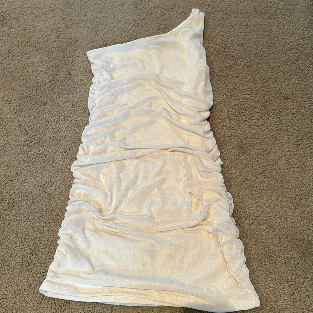 White one shoulder gathered mini dress